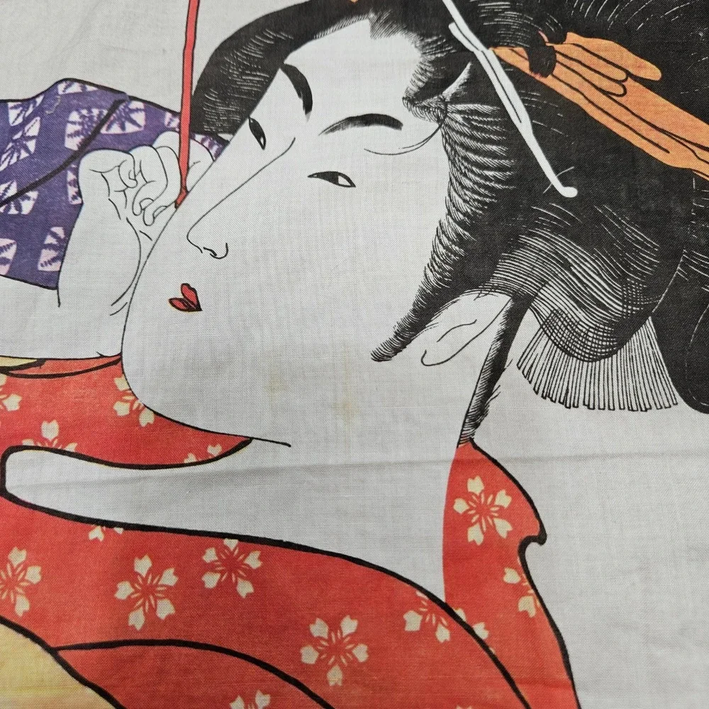 Japanese Geisha Handkerchief Pocket‎ Square Napkin Decor Edo Period Woodblock